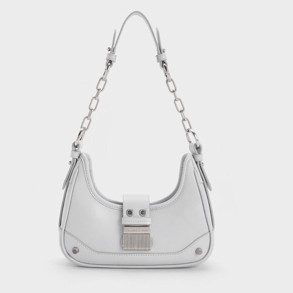 Charles & Keith Winslet Belted Hobo Bag Light Grey - Picture 1 of 9